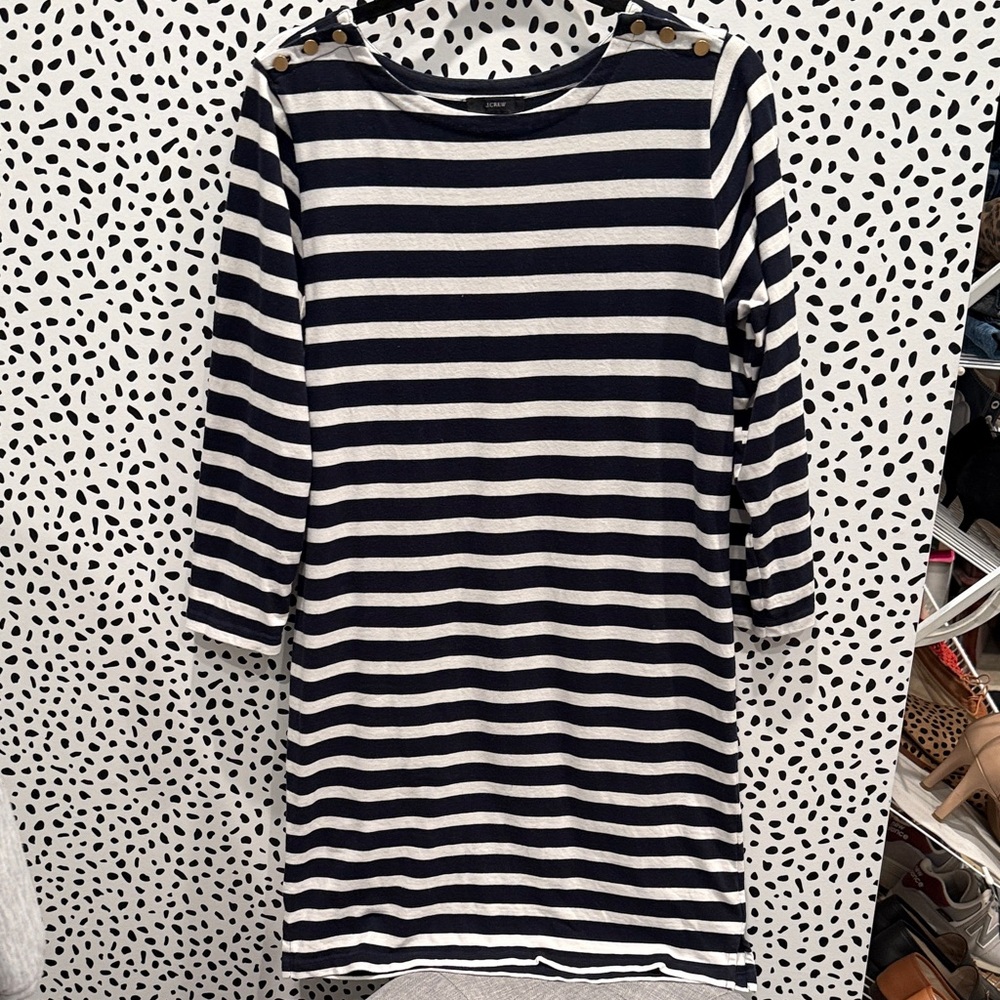 J. Crew Navy and Cream Striped Knee Length Dress